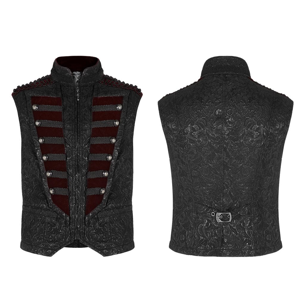 PUNK RAVE Men's Gothic Jacquard Front Breasted Vests