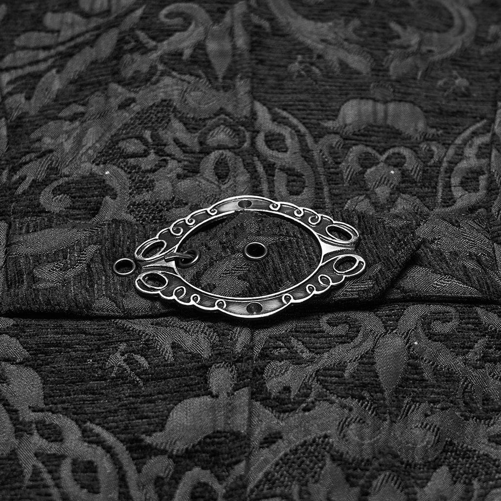 PUNK RAVE Men's Gothic Jacquard Fuax Fur Collar Coat