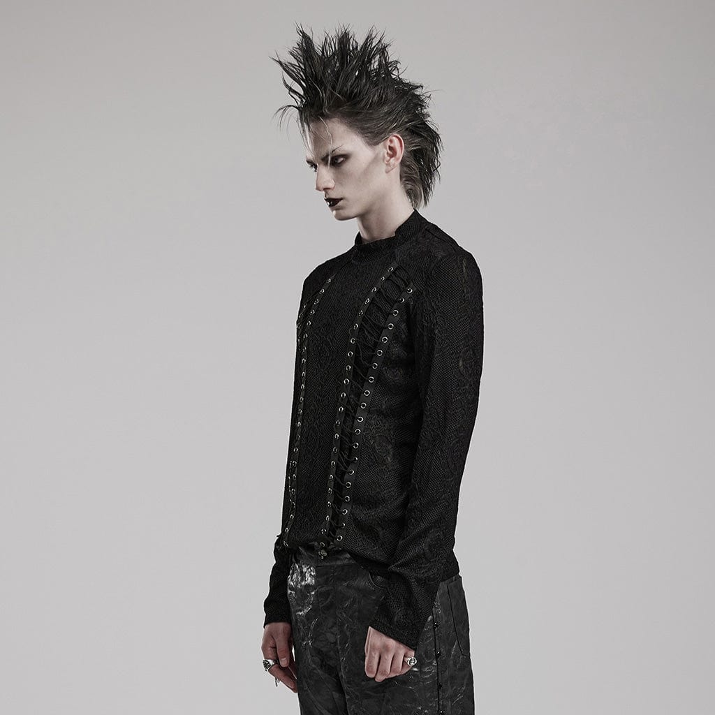 PUNK RAVE Men's Gothic Knitted Crew Neck Shirt