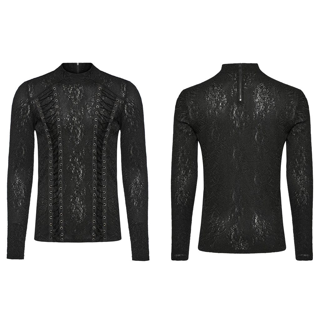 PUNK RAVE Men's Gothic Knitted Crew Neck Shirt