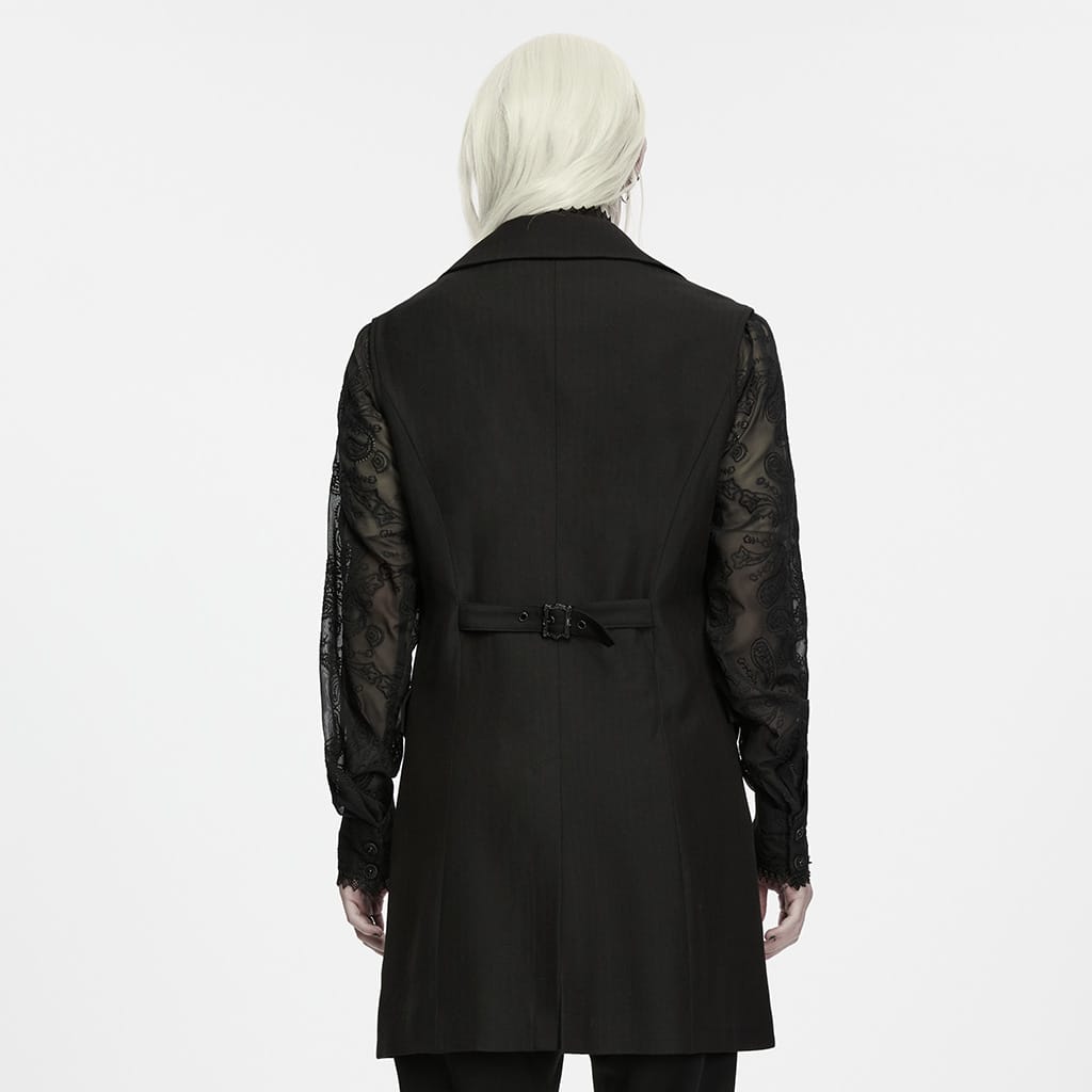 PUNK RAVE Men's Gothic Lace Applique Lapel Long Waistcoat