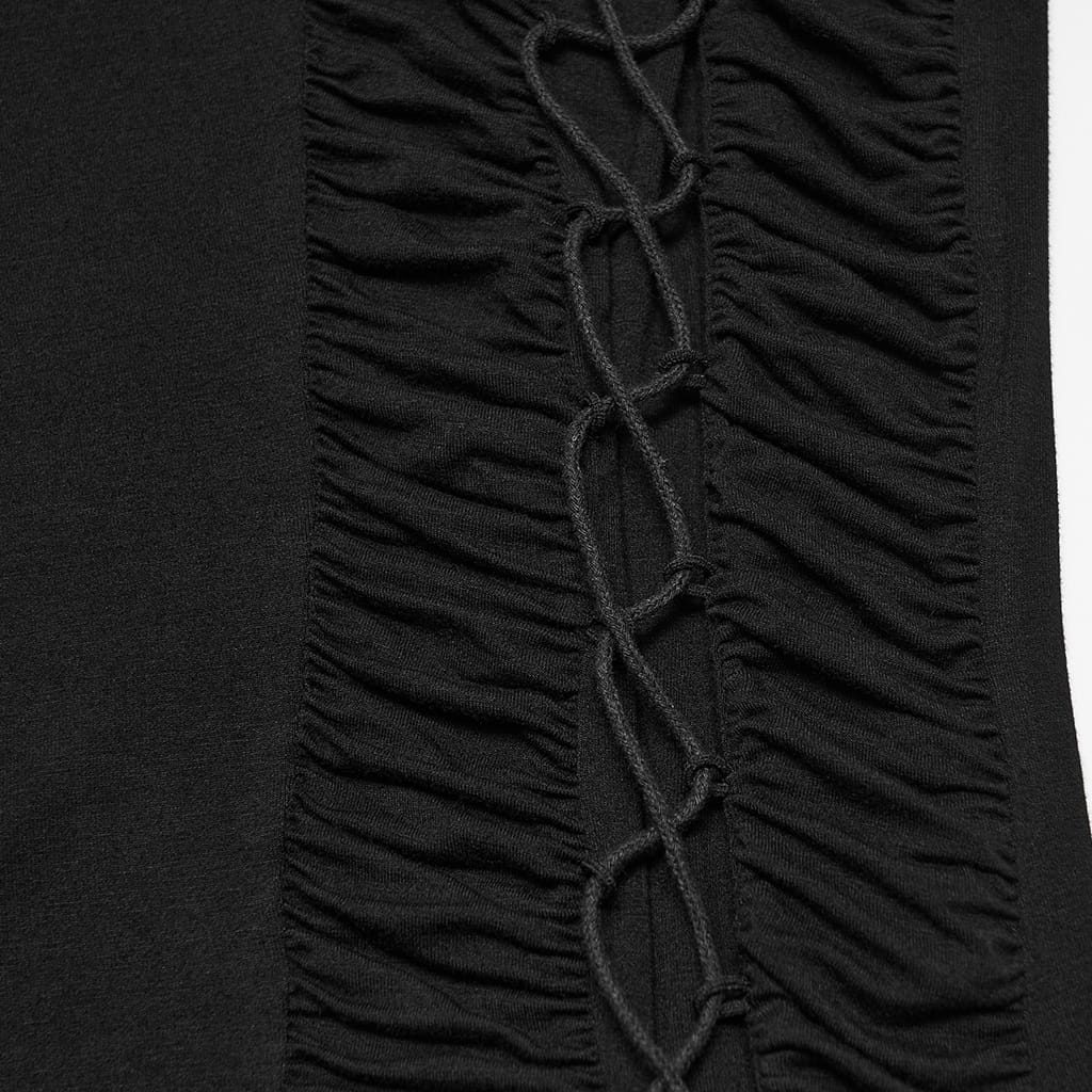 PUNK RAVE Men's Gothic Lace-up Ruched Turtle Neck Long Sleeve Top