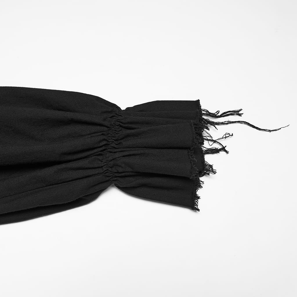 PUNK RAVE Men's Gothic Lace-up Ruffled Bishop Sleeved Shirt Black