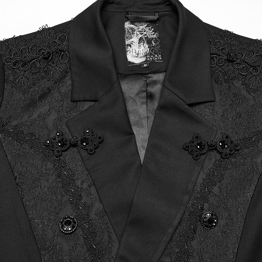 PUNK RAVE Men's Gothic Lapel Collar Frog Jacquard Coat