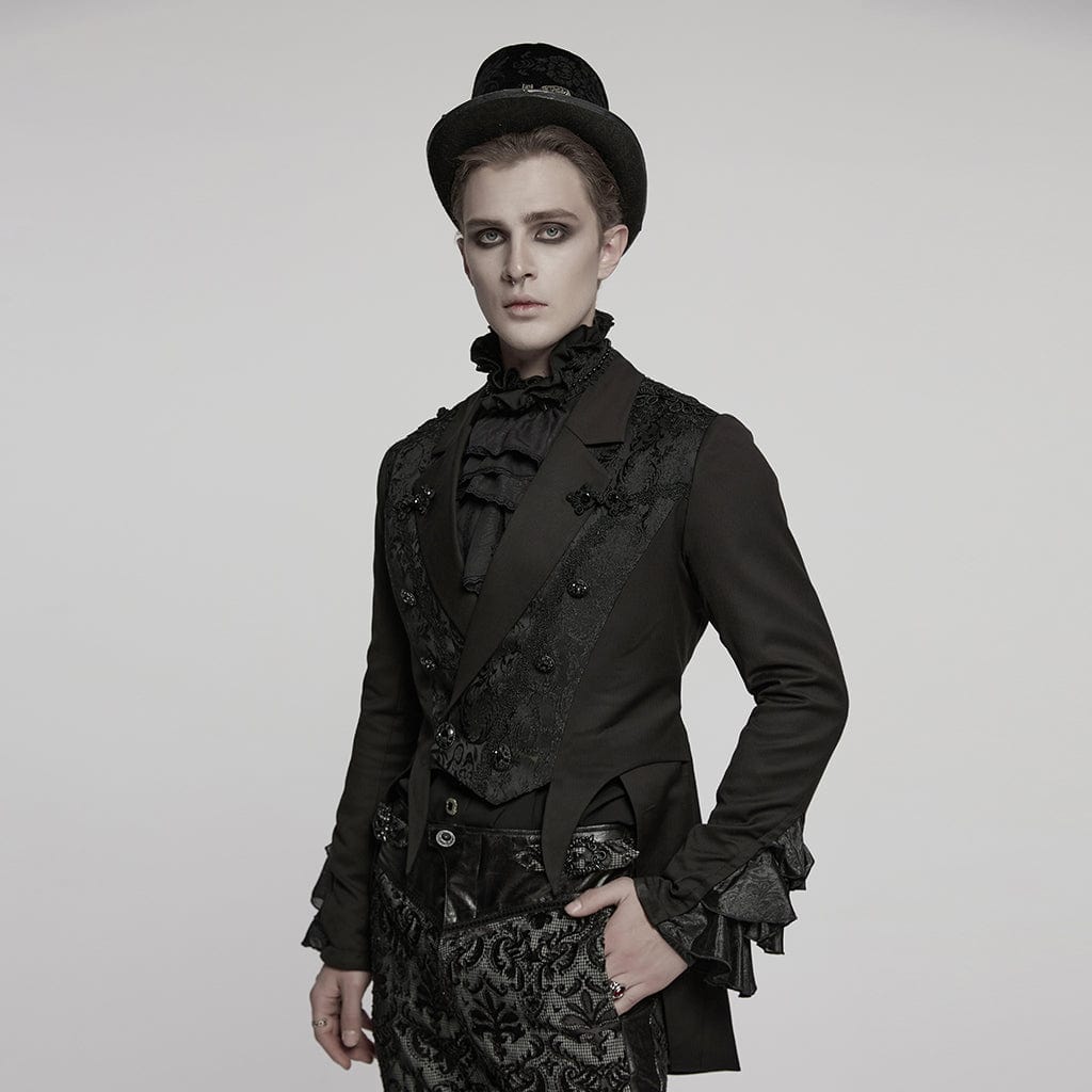 PUNK RAVE Men's Gothic Lapel Collar Frog Jacquard Coat