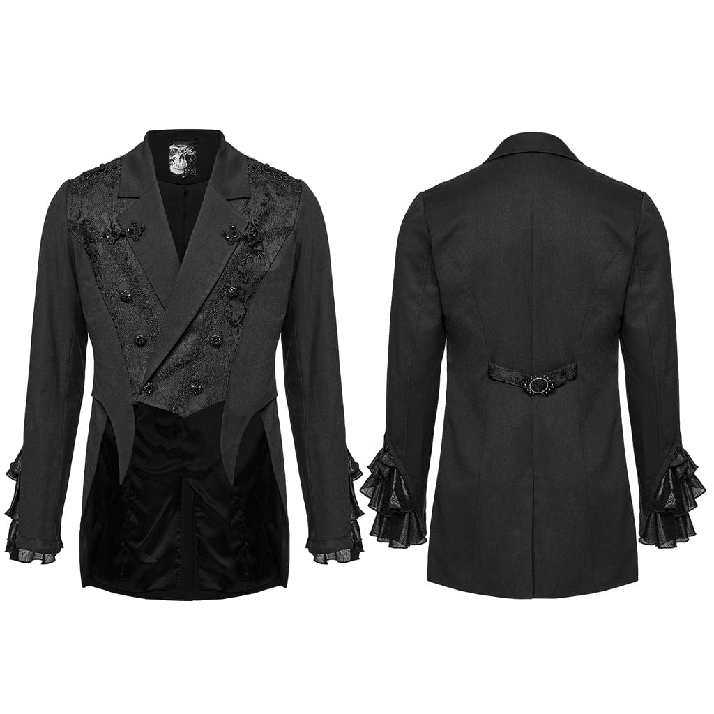 PUNK RAVE Men's Gothic Lapel Collar Frog Jacquard Coat