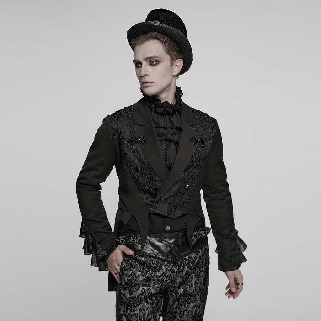PUNK RAVE Men's Gothic Lapel Collar Frog Jacquard Coat