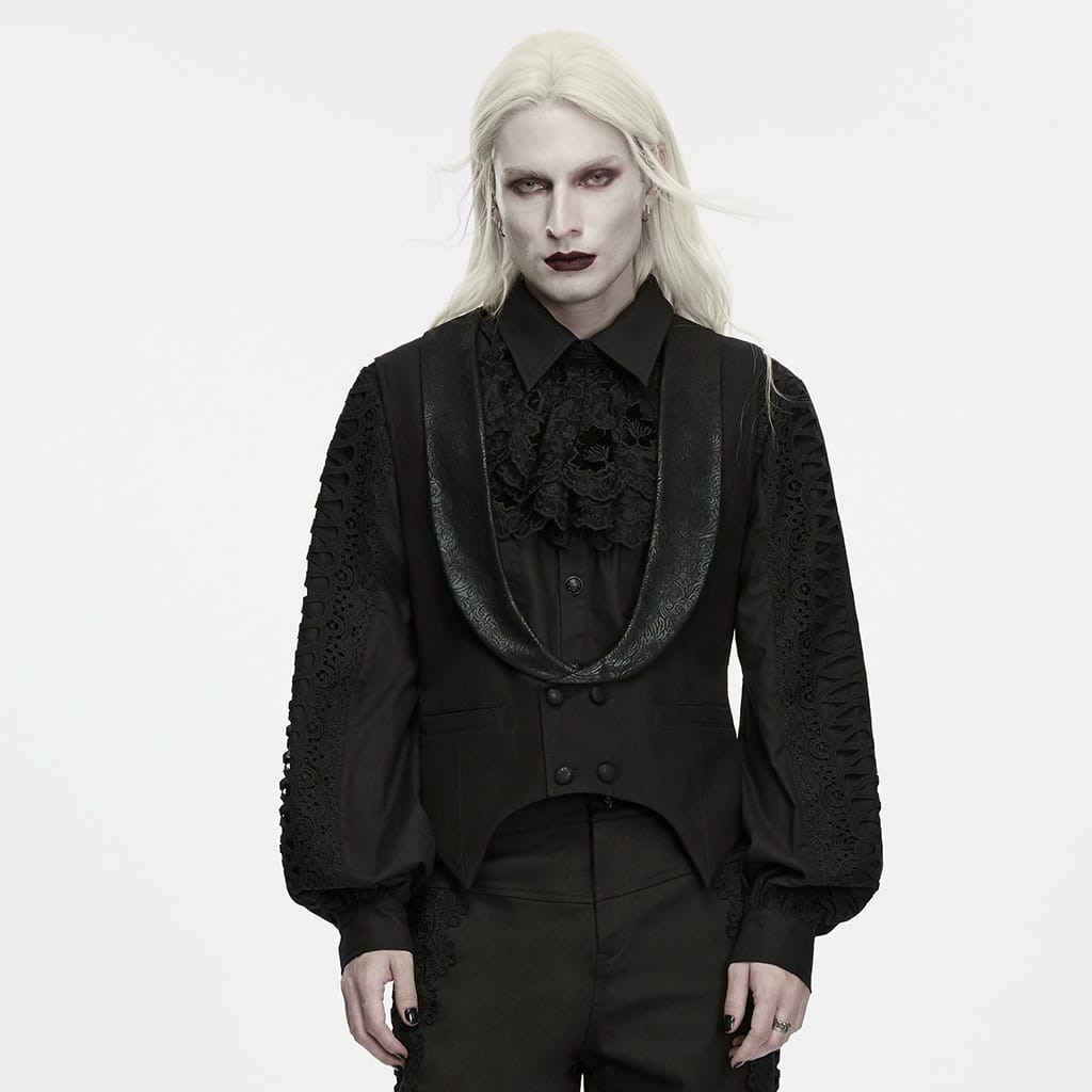 PUNK RAVE Men's Gothic Lapel Double-breasted Pointed Hem Waistcoat