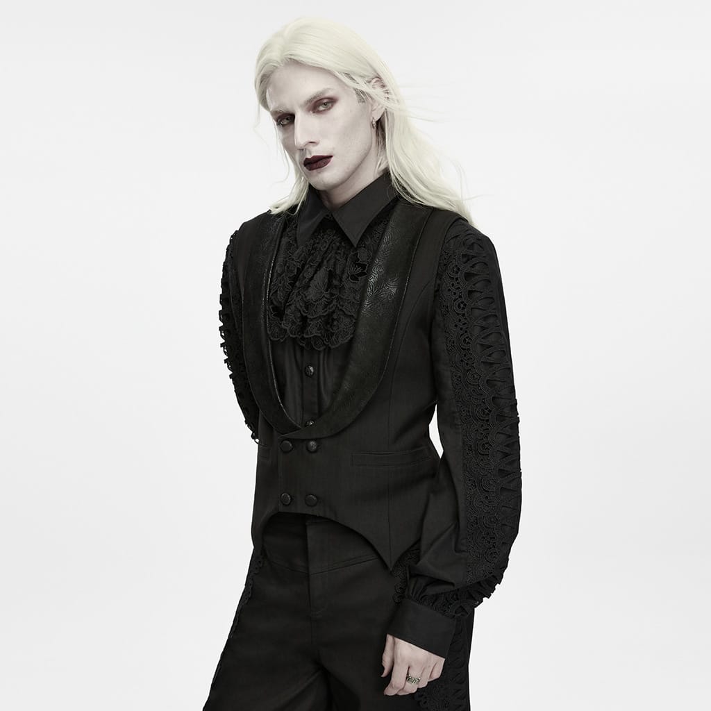 PUNK RAVE Men's Gothic Lapel Double-breasted Pointed Hem Waistcoat
