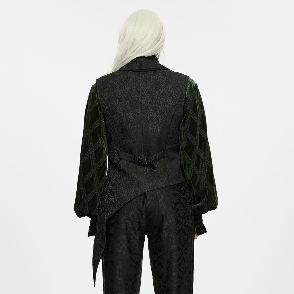 PUNK RAVE Men's Gothic Lapel Jacquard Asymmetric Tailcoat Vest