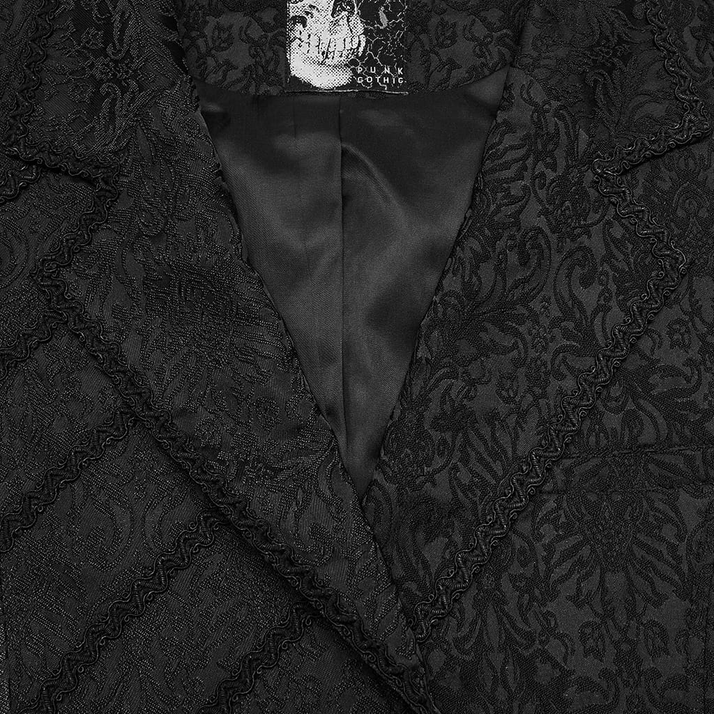 PUNK RAVE Men's Gothic Lapel Jacquard Asymmetric Tailcoat Vest