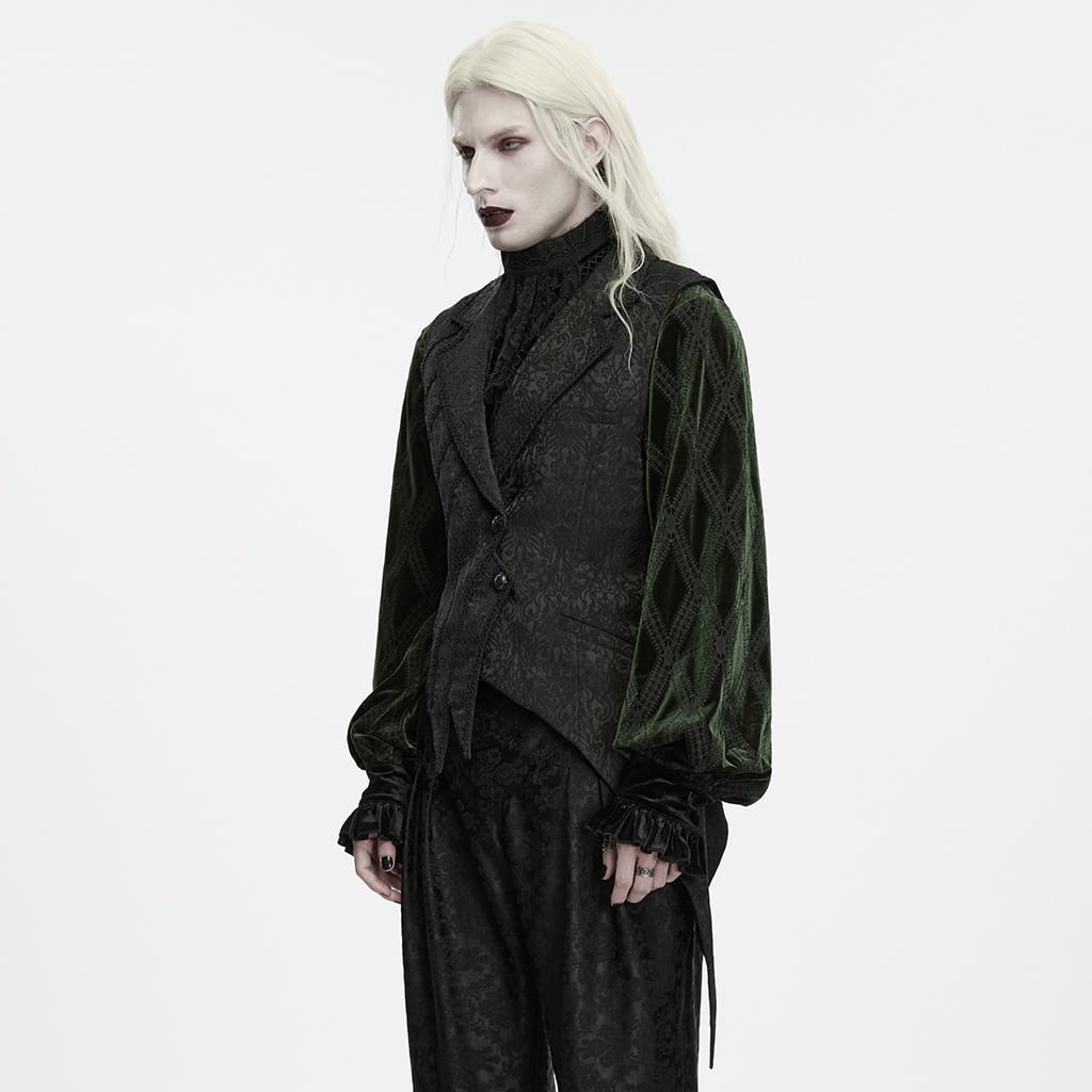 PUNK RAVE Men's Gothic Lapel Jacquard Asymmetric Tailcoat Vest