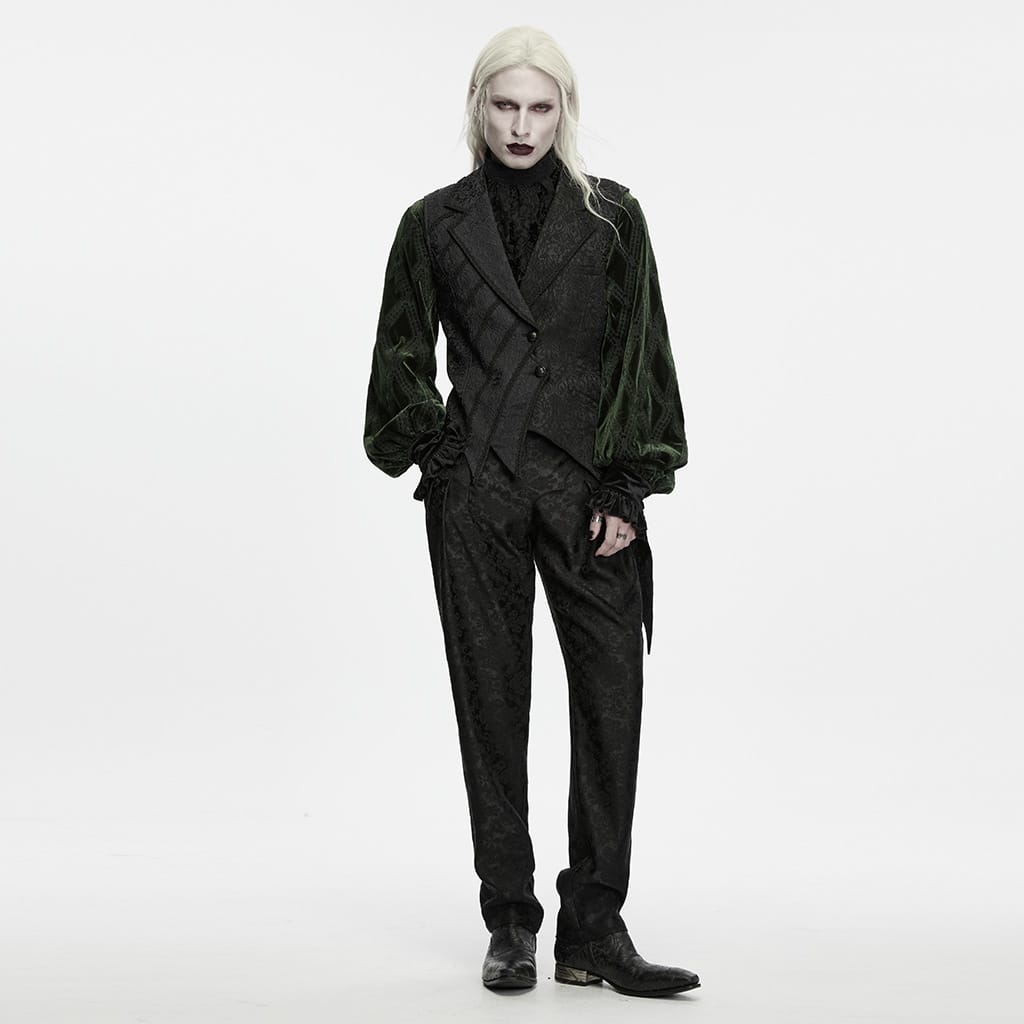 PUNK RAVE Men's Gothic Lapel Jacquard Asymmetric Tailcoat Vest