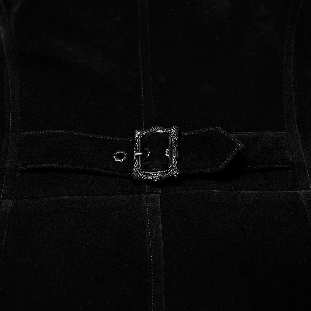 PUNK RAVE Men's Gothic Pleated Stand Collar Swallow-tailed Vest Black