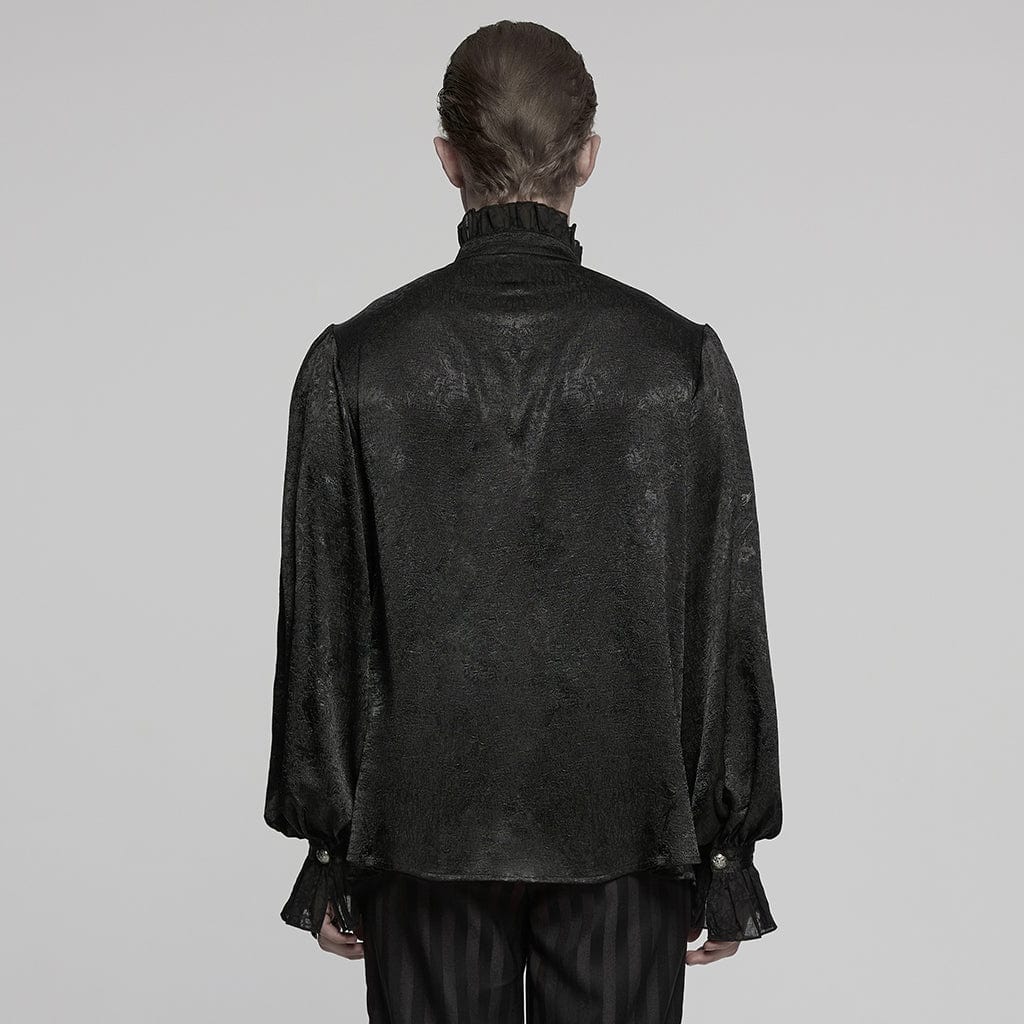 PUNK RAVE Men's Gothic Puff Sleeved Rose Ruffled Shirt Black