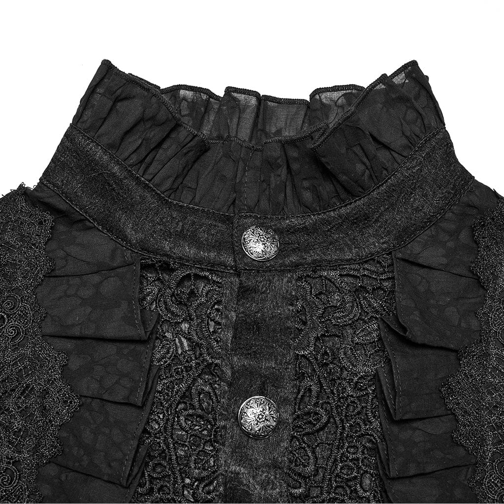 PUNK RAVE Men's Gothic Puff Sleeved Rose Ruffled Shirt Black