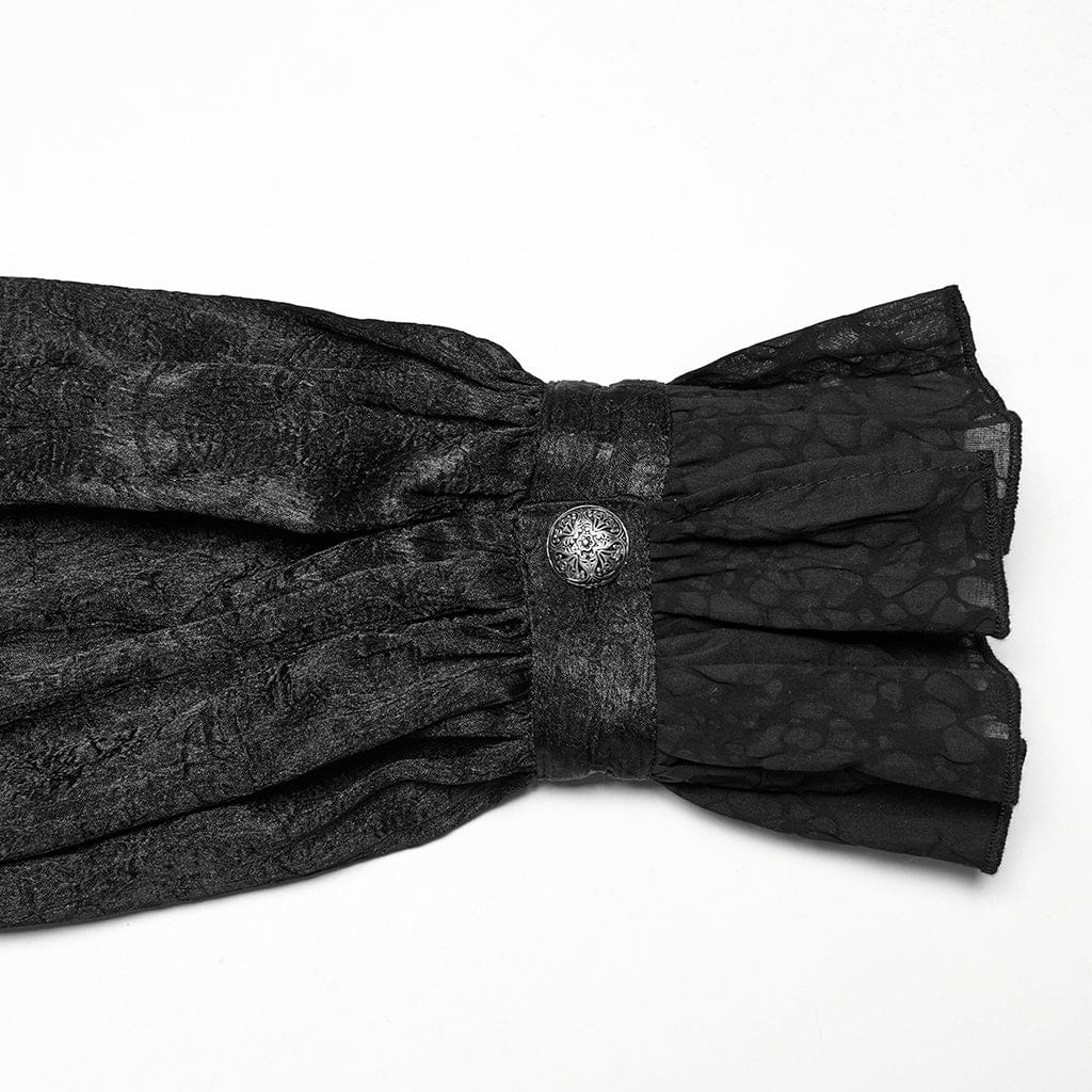 PUNK RAVE Men's Gothic Puff Sleeved Rose Ruffled Shirt Black