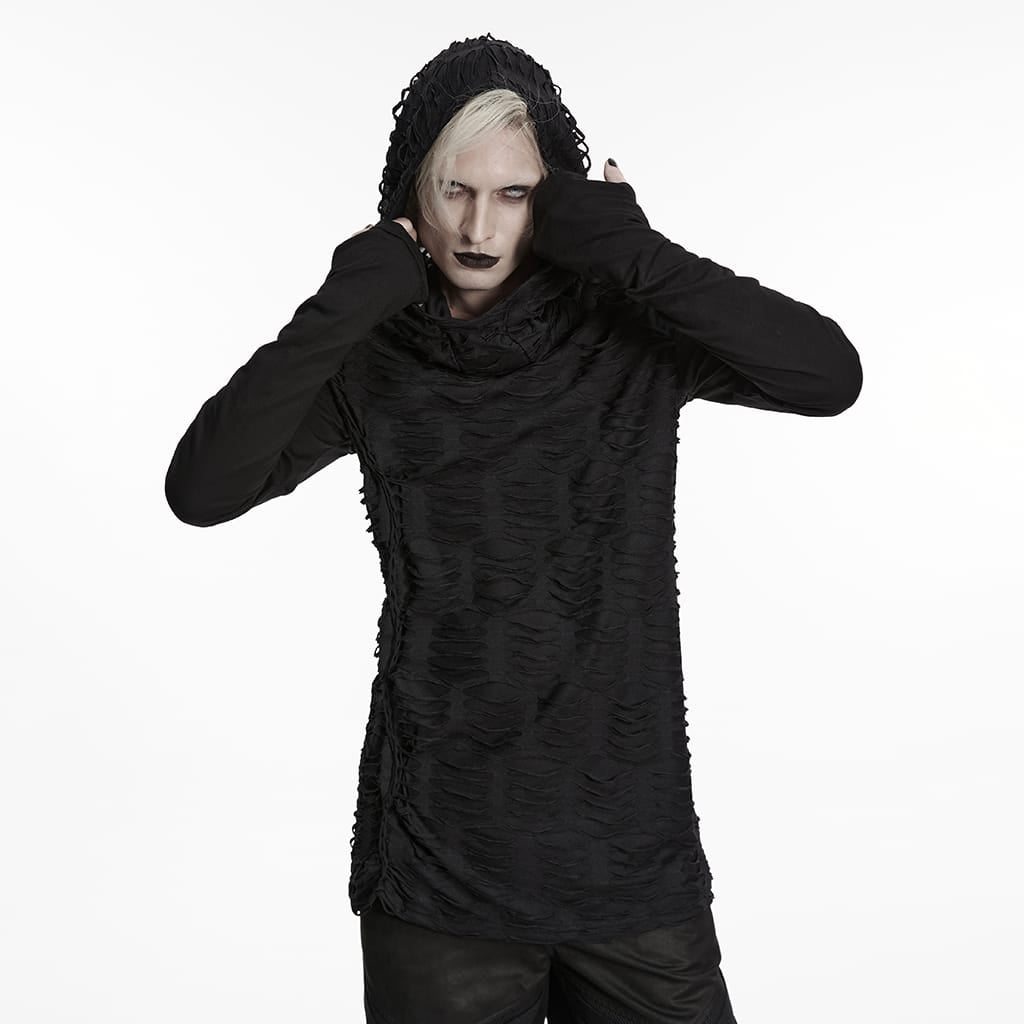 PUNK RAVE Men's Gothic Ripped Hooded Top
