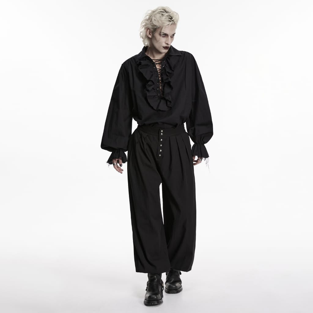 PUNK RAVE Men's Gothic Ruched Tapered Pants