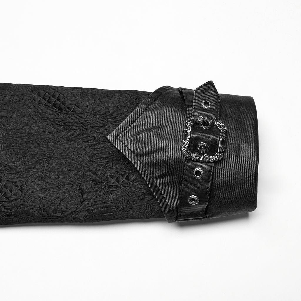 PUNK RAVE Men's Gothic Ruffled Lace Splice Jacquard Swallow-tailed Coat