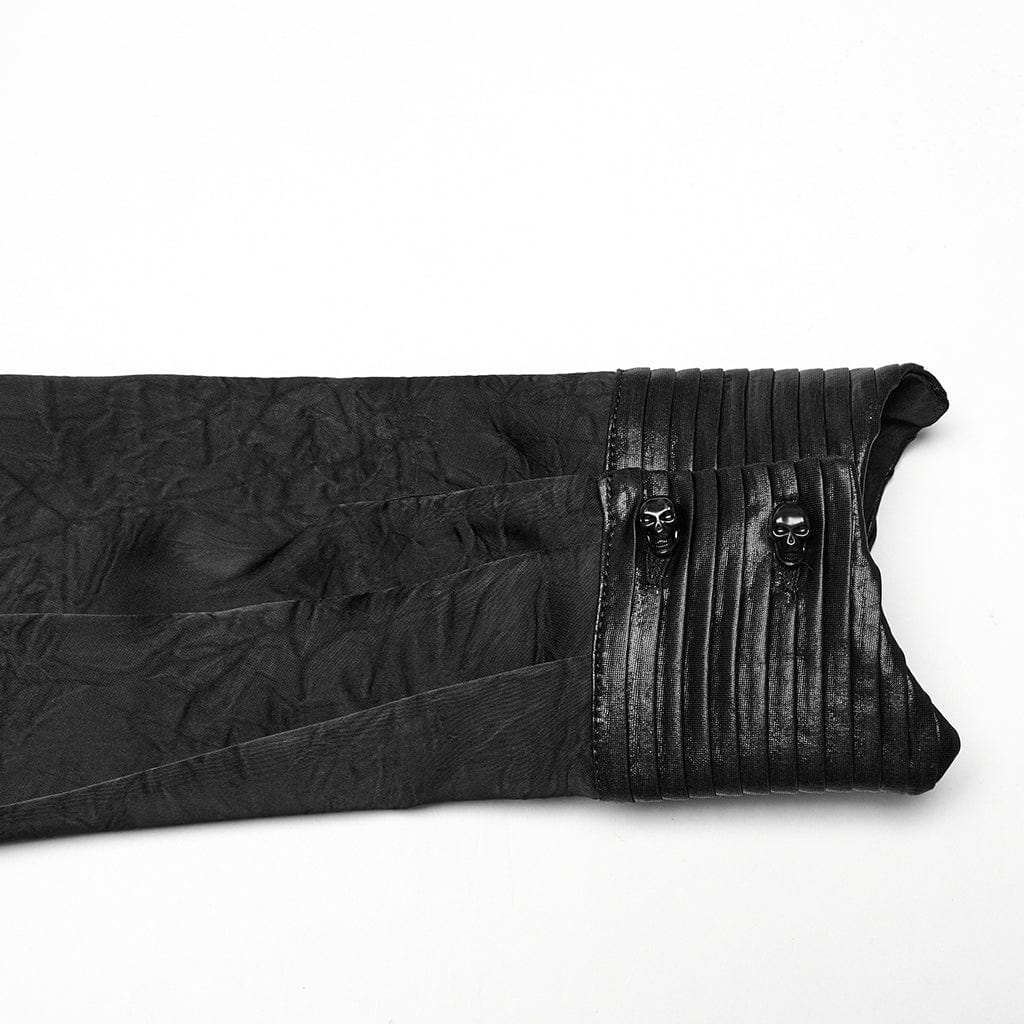 PUNK RAVE Men's Gothic Ruffled Stand Collar Pleated Shirt Black