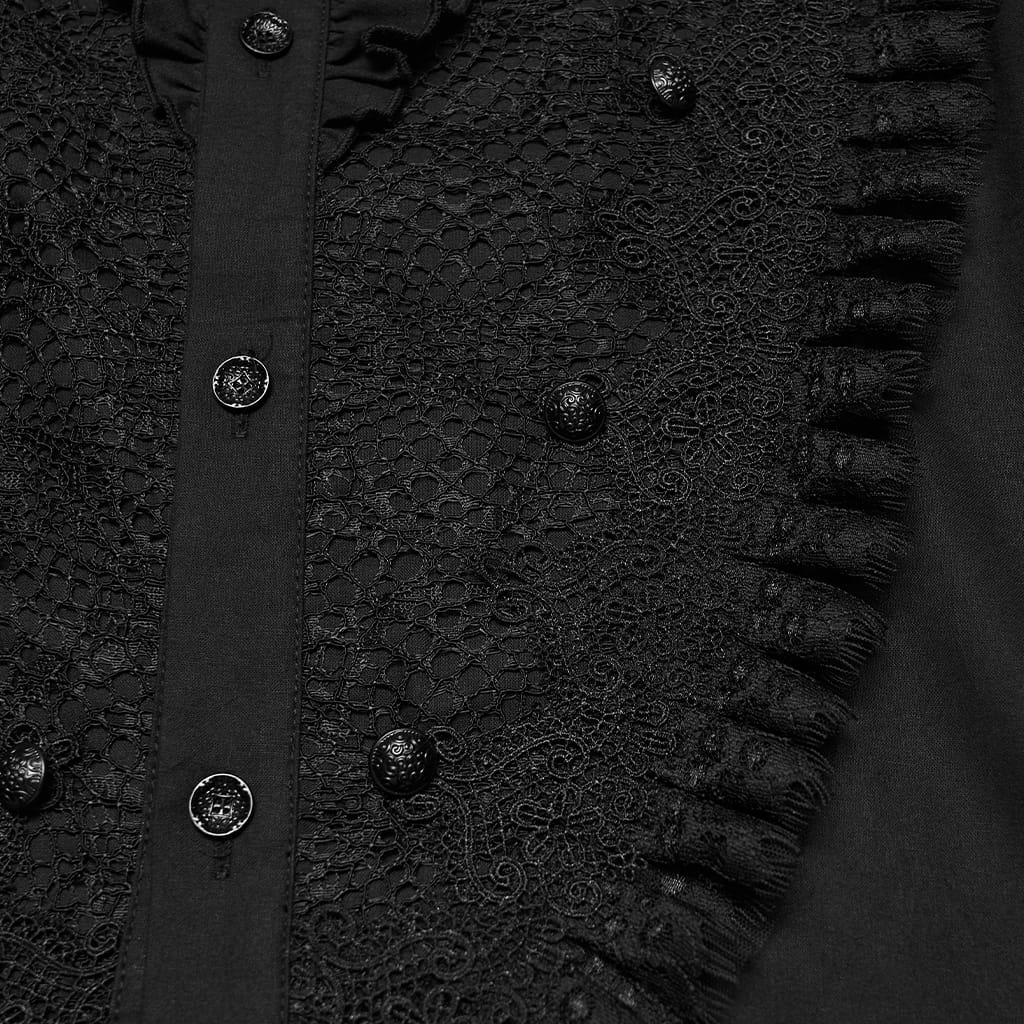PUNK RAVE Men's Gothic Ruffled Stand Collar Puff Long Sleeved Shirt