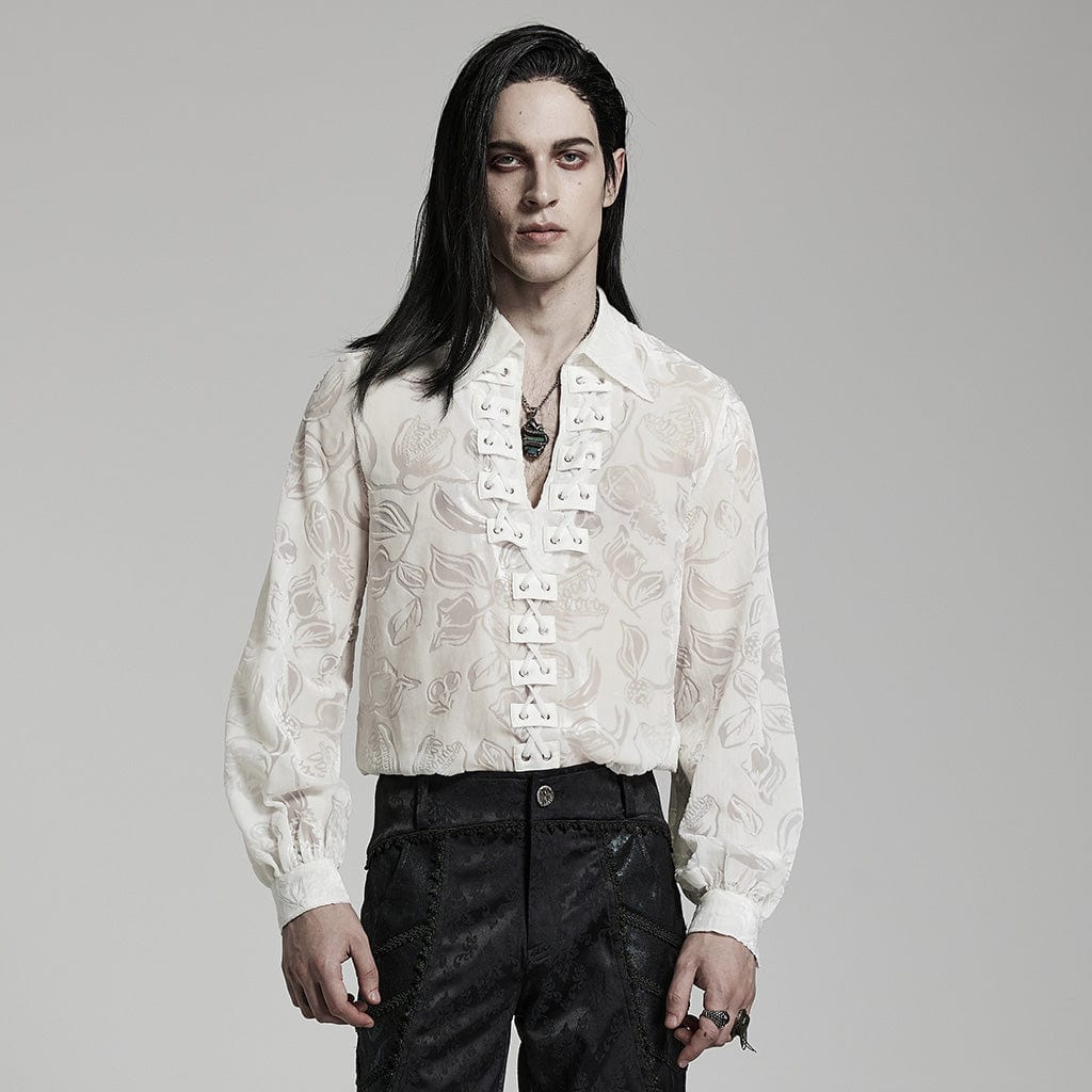 PUNK RAVE Men's Gothic Sheer Chomper Velvet Shirt