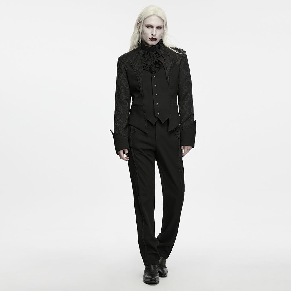 PUNK RAVE Men's Gothic Single-breasted Jacquard Stand Collar Jacket