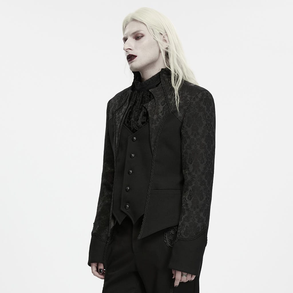 PUNK RAVE Men's Gothic Single-breasted Jacquard Stand Collar Jacket