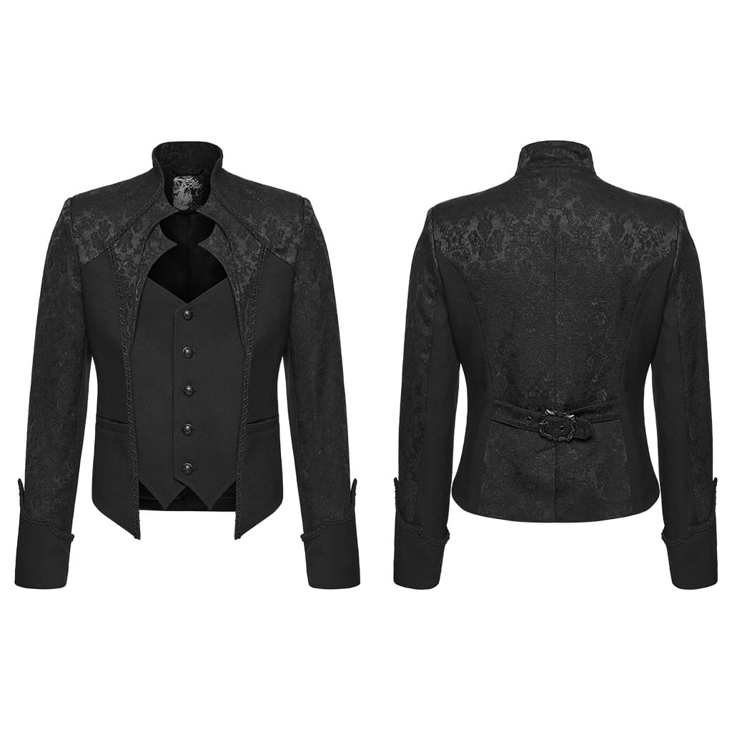 PUNK RAVE Men's Gothic Single-breasted Jacquard Stand Collar Jacket