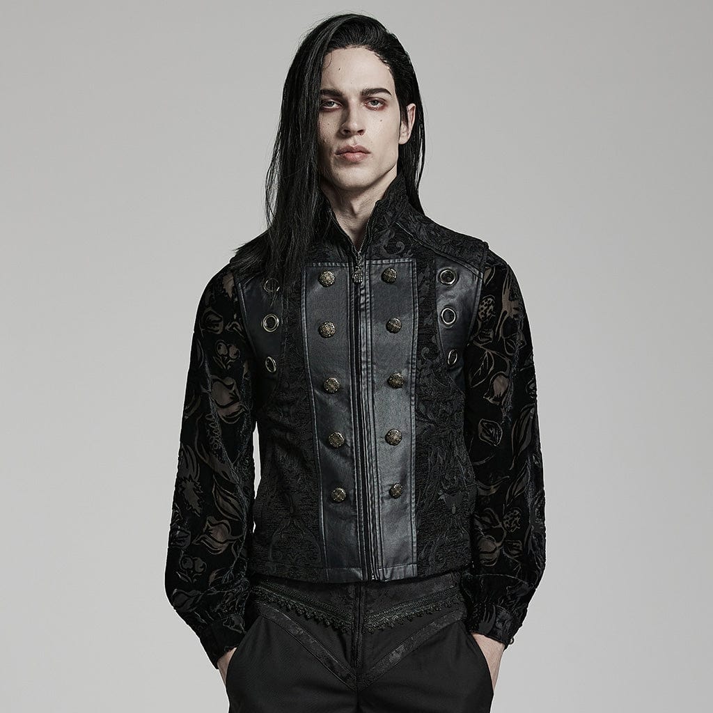 PUNK RAVE Men's Gothic Stand Collar Embossed Vest