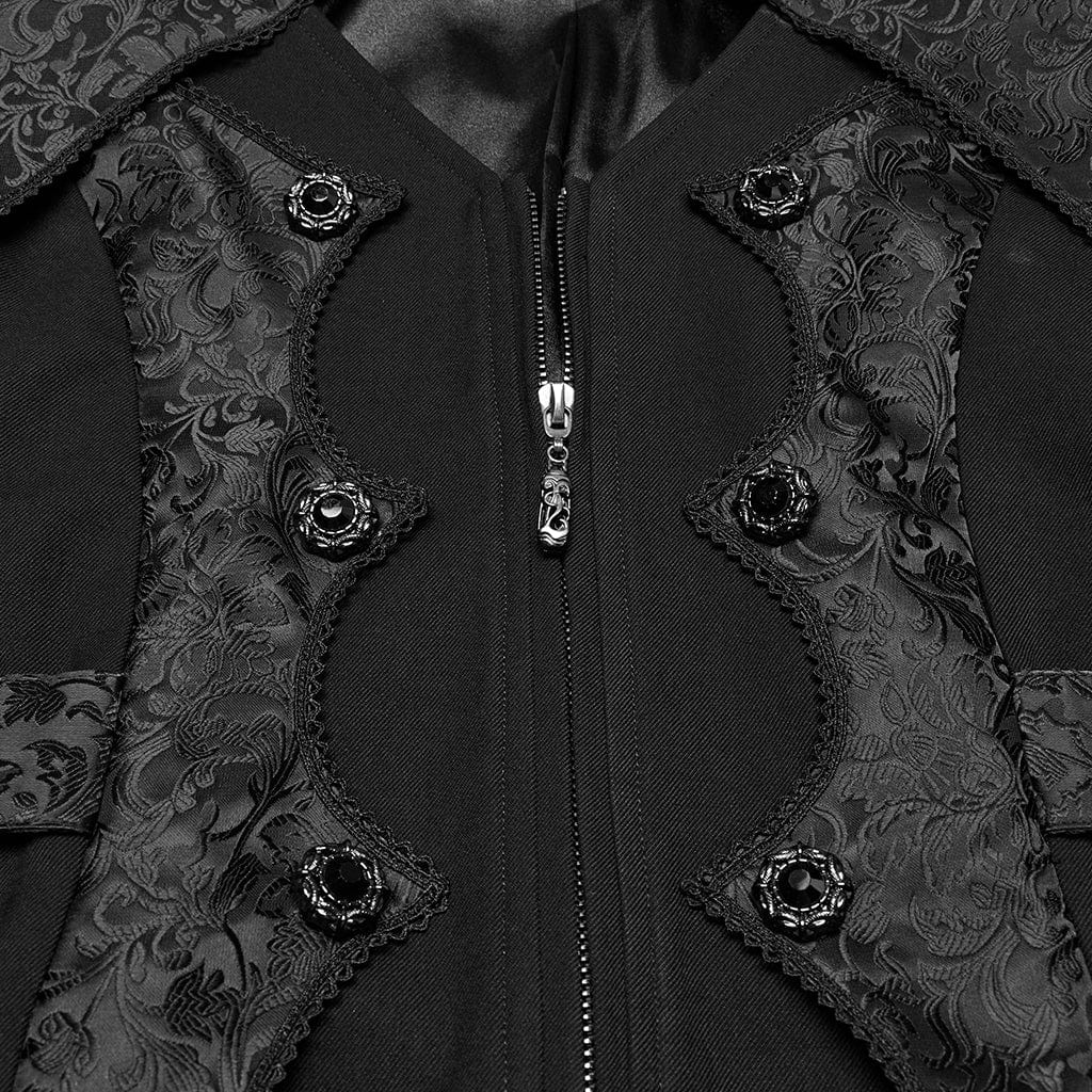 PUNK RAVE Men's Gothic Stand Collar Jacquard Splice Swallow-tailed Coat