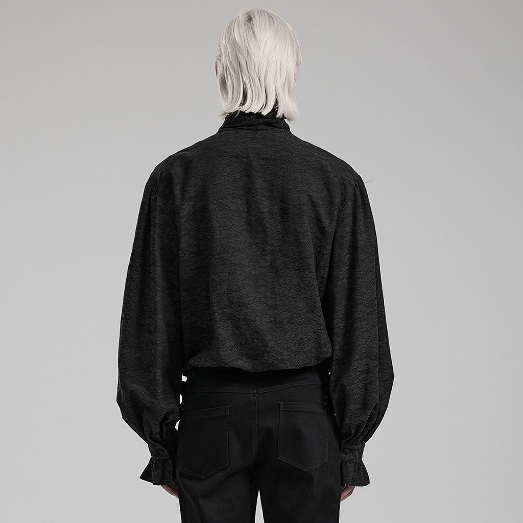 PUNK RAVE Men's Gothic Stand Collar Puff Sleeved Jacquard Shirt with Necktie