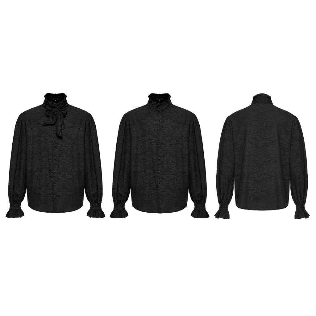 PUNK RAVE Men's Gothic Stand Collar Puff Sleeved Jacquard Shirt with Necktie