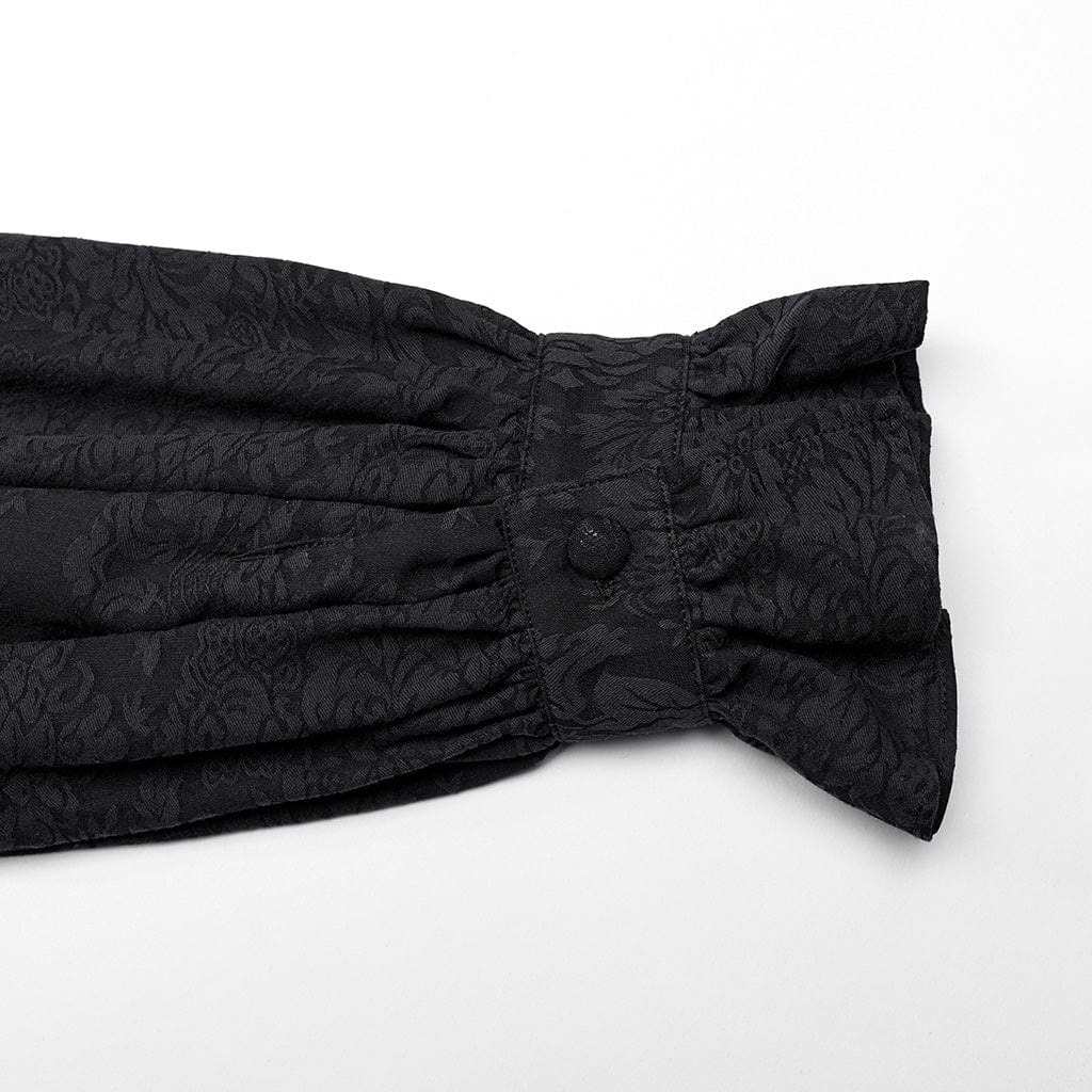 PUNK RAVE Men's Gothic Stand Collar Puff Sleeved Jacquard Shirt with Necktie