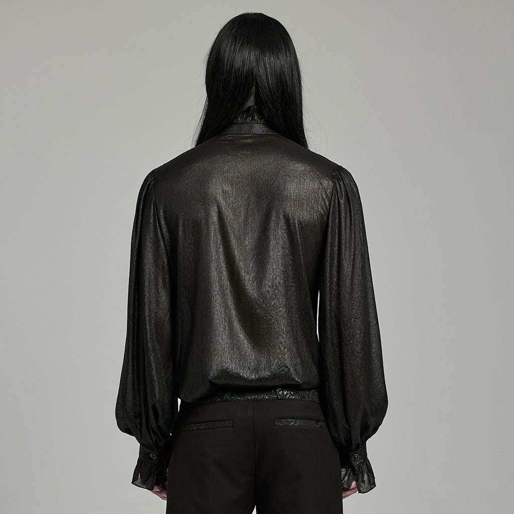 PUNK RAVE Men's Gothic Stand Collar Puff Sleeved Ruffled Shirt