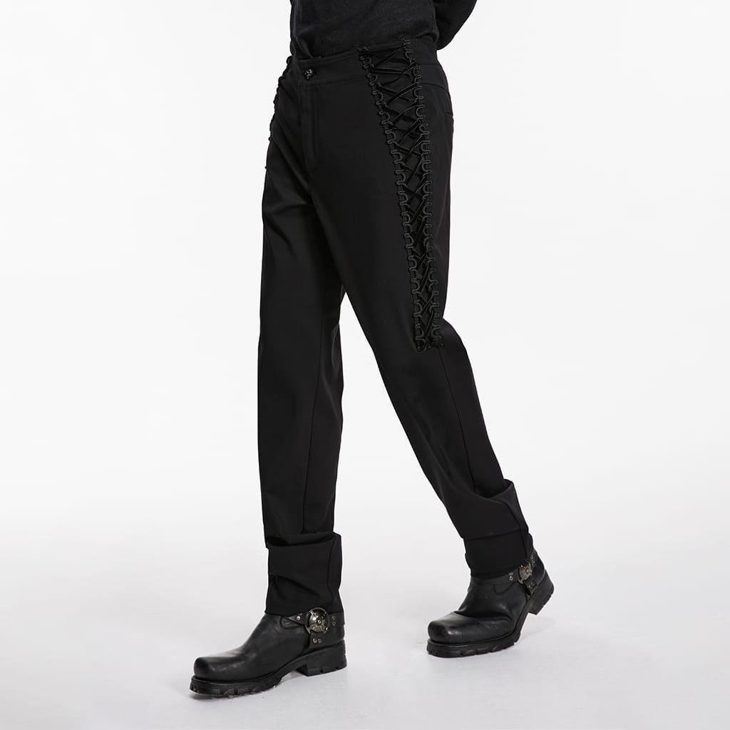 PUNK RAVE Men's Gothic Strapped Minimalist Pants