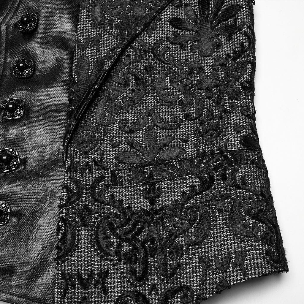 PUNK RAVE Men's Gothic Strappy Floral Embroidered Waistcoat