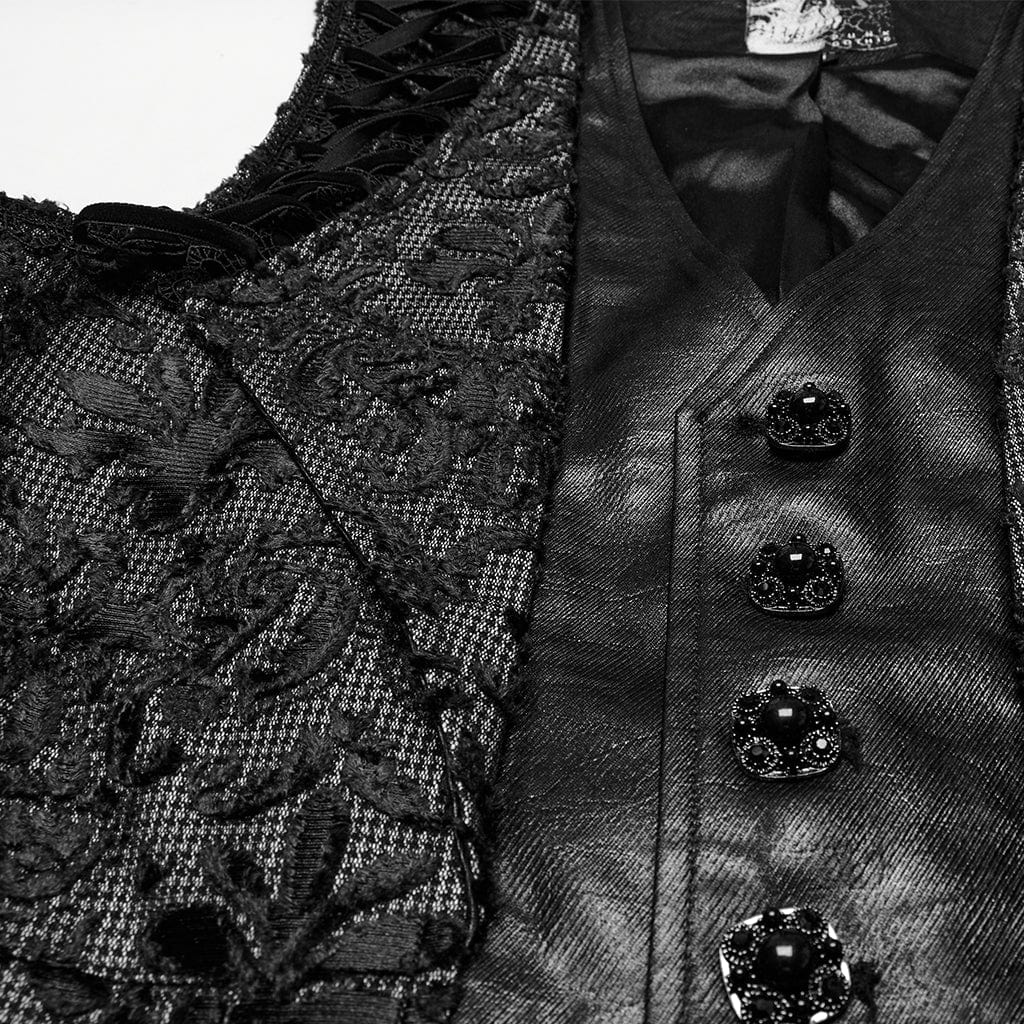 PUNK RAVE Men's Gothic Strappy Floral Embroidered Waistcoat