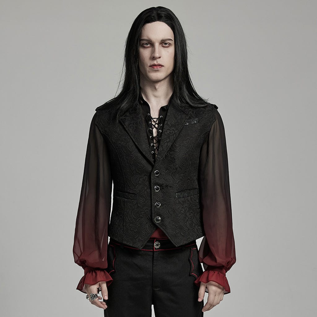 PUNK RAVE Men's Gothic Turn-down Collar Floral Bat Vest