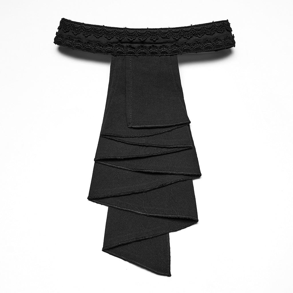 PUNK RAVE Men's Gothic Turn-down Collar Puff Sleeved Shirt with Detachable Necktie Black