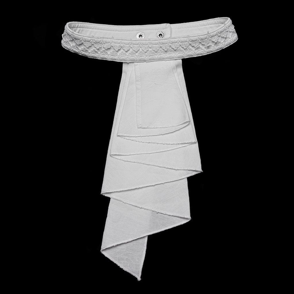 PUNK RAVE Men's Gothic Turn-down Collar Puff Sleeved Shirt with Detachable Necktie White