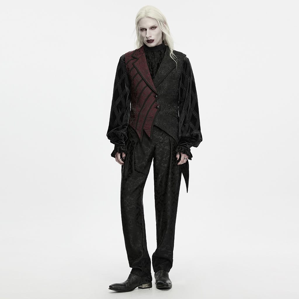 PUNK RAVE Men's Gothic Two‑Tone Lapel Jacquard Asymmetric Tailcoat Vest