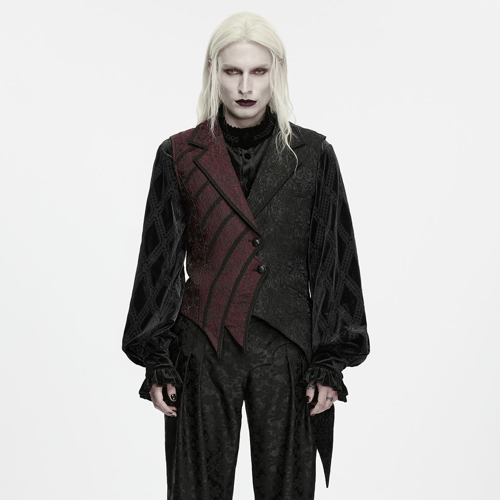 PUNK RAVE Men's Gothic Two‑Tone Lapel Jacquard Asymmetric Tailcoat Vest