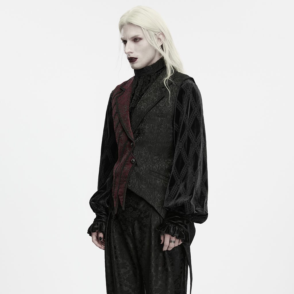 PUNK RAVE Men's Gothic Two‑Tone Lapel Jacquard Asymmetric Tailcoat Vest