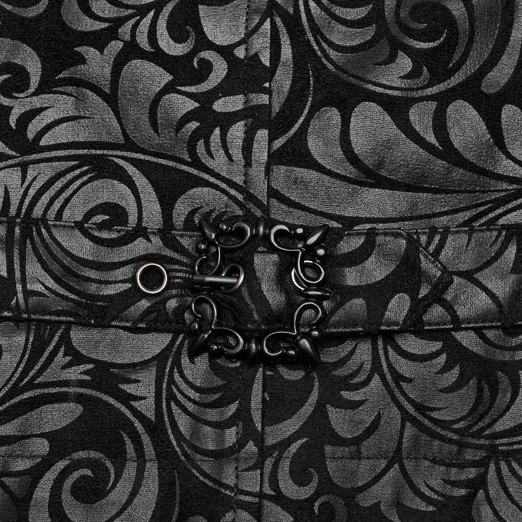 PUNK RAVE Men's Gothic V-neck Floral Printed Faux Leather Vest