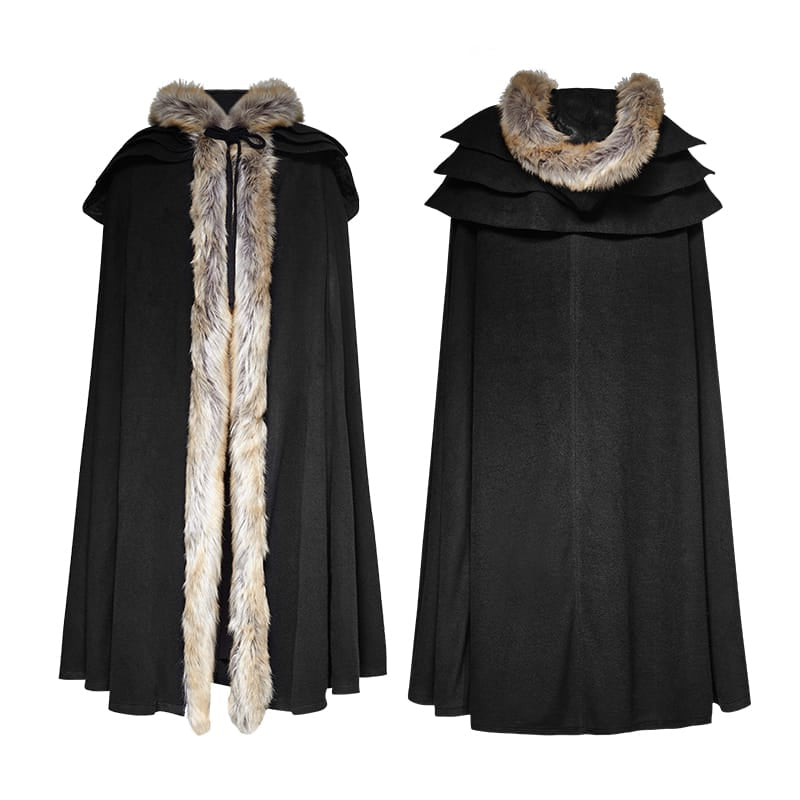 PUNK RAVE Men's Gothic Woolen Hooded Maxi Coat