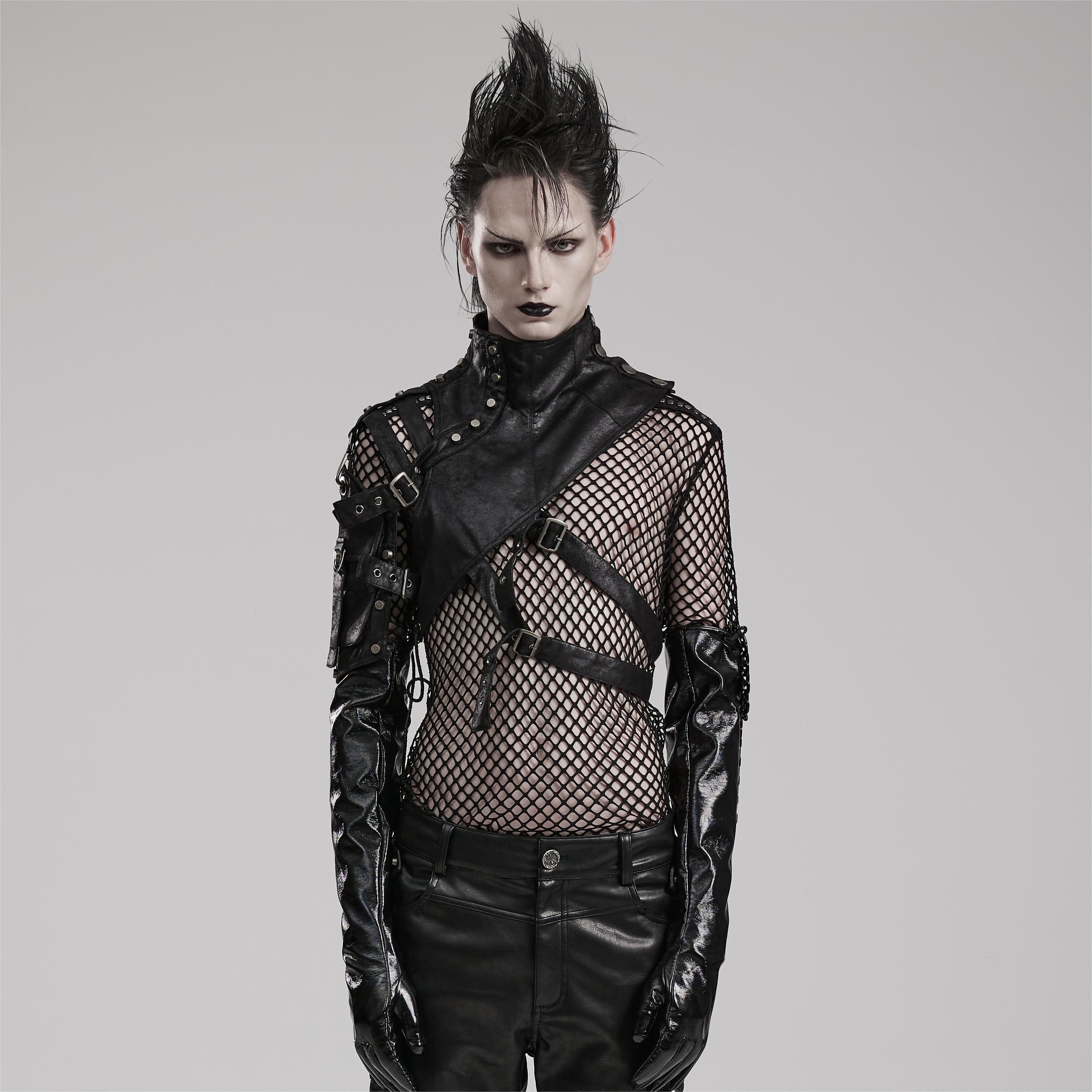 PUNK RAVE Men's Mechanical Steampunk Faux Leather Rivets Harness/Collar