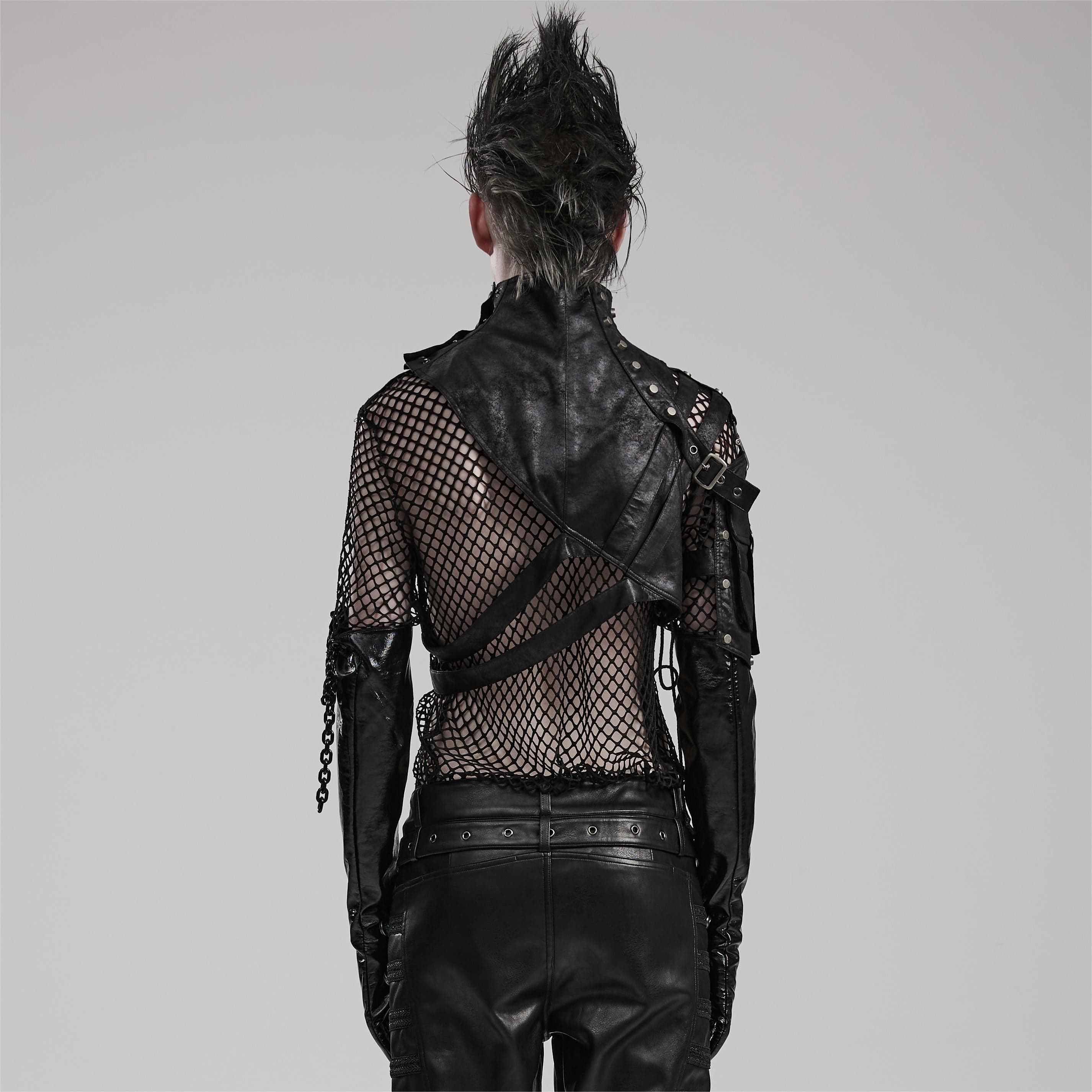 PUNK RAVE Men's Mechanical Steampunk Faux Leather Rivets Harness/Collar