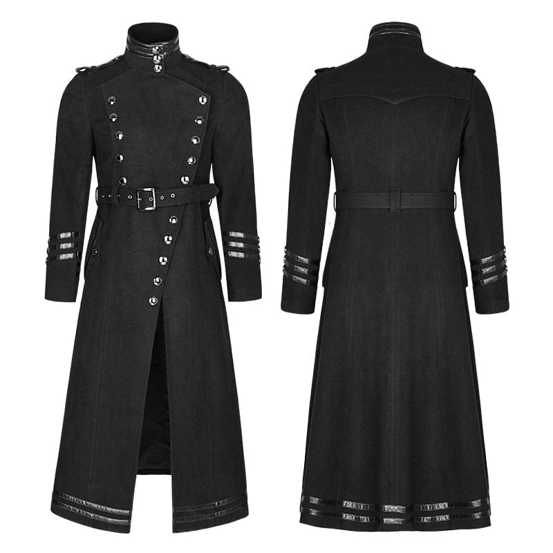 PUNK RAVE Men's Military Uniform Worsted Long Coat With Belt